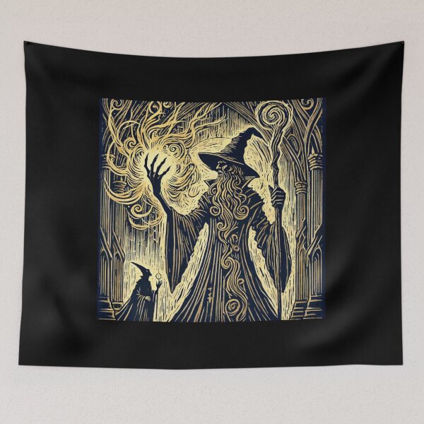 Item preview, Castlecore – Archmage Casting a Halo Spell – Woodcut Illustration • Vintage Print Aesthetic designed and sold by JacobKAurumhead.