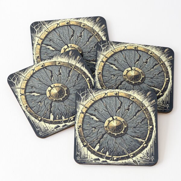 Item preview, Castlecore – Battered Round Shield with Arrows – Woodcut Illustration • Vintage Print Aesthetic designed and sold by JacobKAurumhead.
