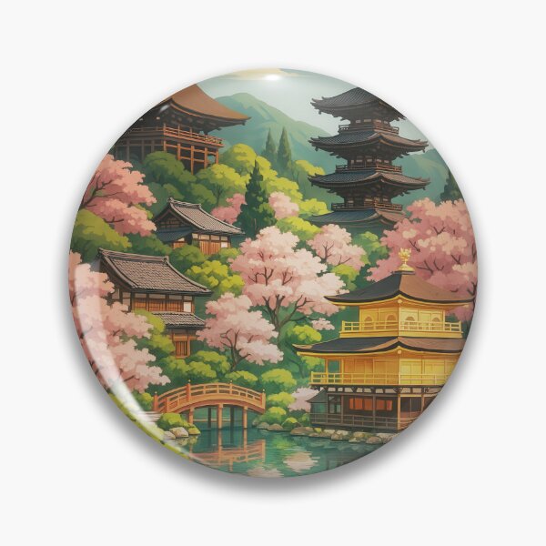 Item preview, KYOTO Japan - Modern Greeting Card with Kinkaku-ji and cherry blossom designed and sold by Earth Celebration Designs.