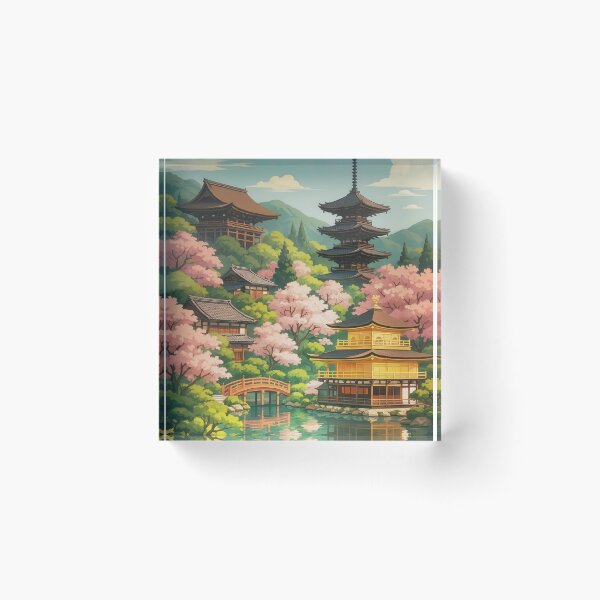 Item preview, KYOTO Japan - Modern Greeting Card with Kinkaku-ji and cherry blossom designed and sold by Earth Celebration Designs.