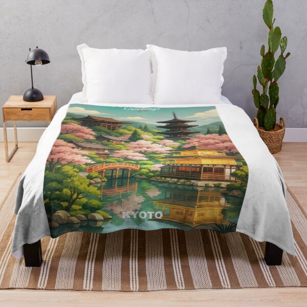 Item preview, KYOTO Japan - Modern Greeting Card with Kinkaku-ji and cherry blossom designed and sold by Earth Celebration Designs.