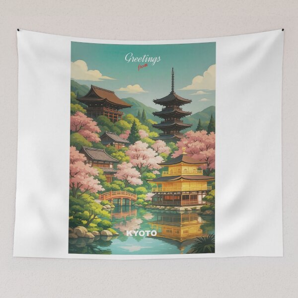 Item preview, KYOTO Japan - Modern Greeting Card with Kinkaku-ji and cherry blossom designed and sold by Earth Celebration Designs.