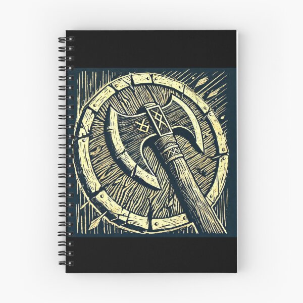Item preview, Castlecore – War Axe over Round Shield – Woodcut Illustration • Vintage Print Aesthetic designed and sold by JacobKAurumhead.