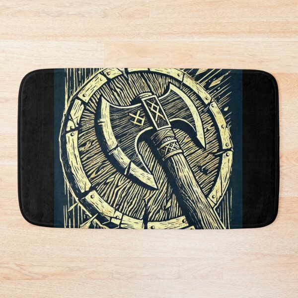 Item preview, Castlecore – War Axe over Round Shield – Woodcut Illustration • Vintage Print Aesthetic designed and sold by JacobKAurumhead.