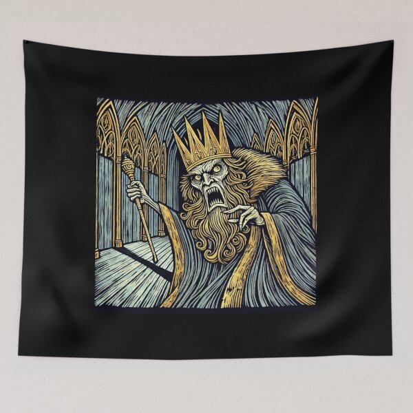 Item preview, Castlecore – Furious King in the Great Hall – Woodcut Illustration • Vintage Print Aesthetic designed and sold by JacobKAurumhead.