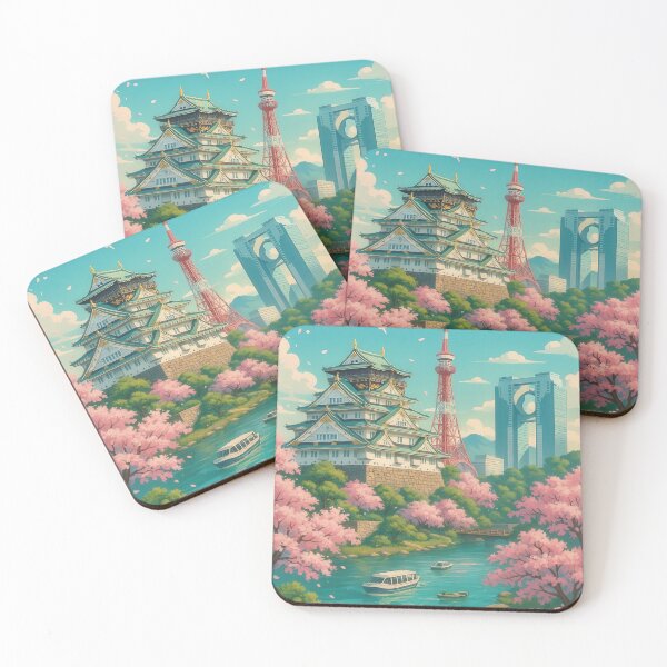 Item preview, OSAKA Japan - Modern Greeting Card with castle, cherry blossoms and skyline designed and sold by Earth Celebration Designs.