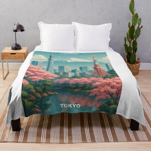 Item preview, TOKYO Japan - Modern Colorful City View with Skyline, Fuji and Cherry Blossoms designed and sold by Earth Celebration Designs.