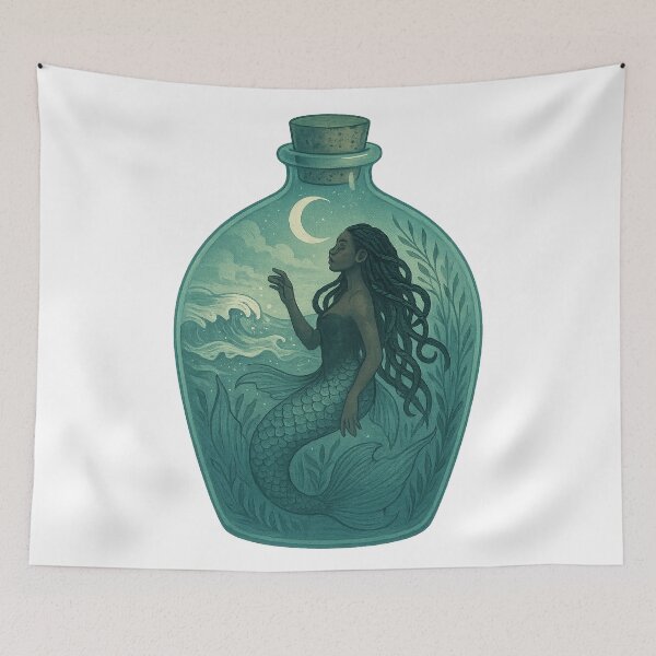 Item preview, Crescent Moon Mermaid in a Bottle Terrarium designed and sold by thehaywirehoney.