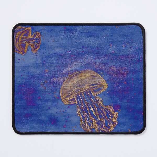 Item preview, Glowing Gold Jellyfish - mixed colours. Drawing and Watercolour abstract art designed and sold by Art-by-Nade.