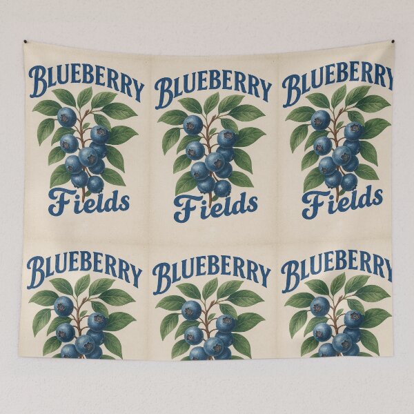 Item preview, Vintage Blueberry Fields Poster – Farm Fresh Fruit Label Inspired Retro Print designed and sold by Gold Turtle  Lina.