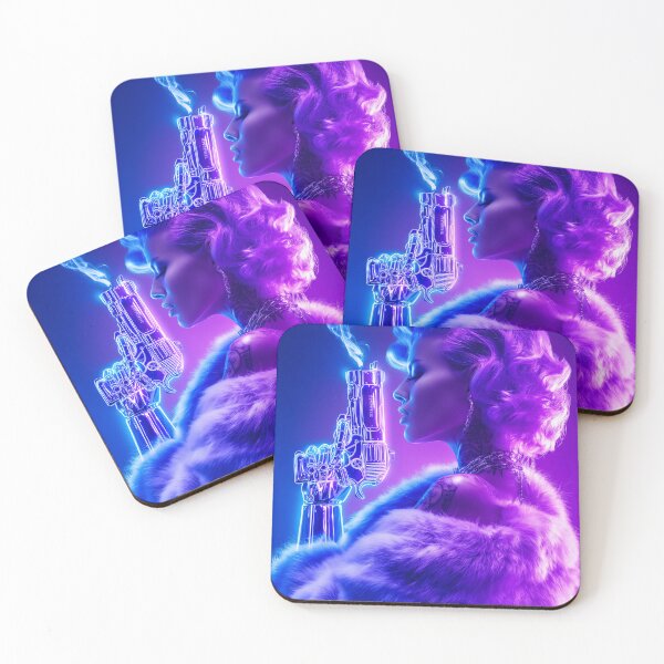 Item preview, Neon Femme Fatale – Retro Futuristic Portrait with Cyber Gun designed and sold by VisionaryVeils.