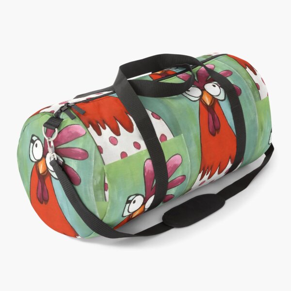 Item preview, Chicken Gasping in Oversized Glasses Showing Off Bright Red and White Feathers Against Muted Green designed and sold by OlfactoART Studio.