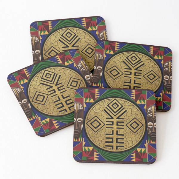 Item preview, African Tribal Mask Art | Gold Adinkra Symbol Abstract designed and sold by MugsNstuff Live Love Create!.