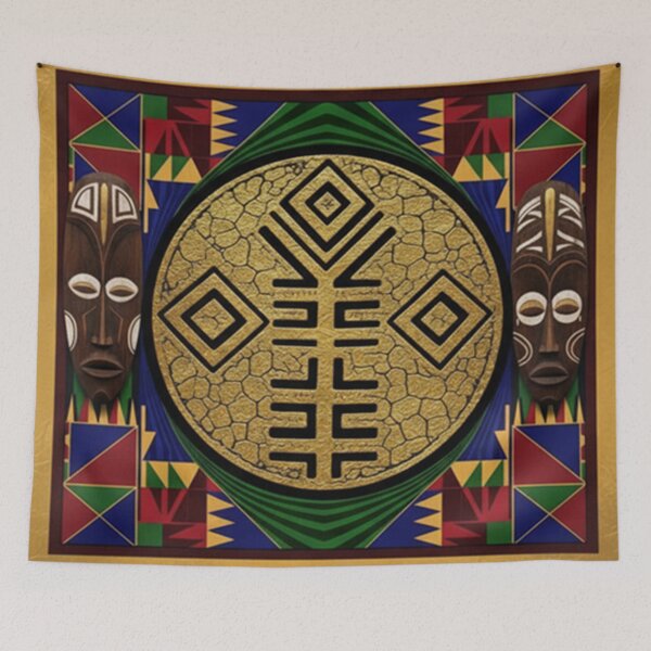 Item preview, African Tribal Mask Art | Gold Adinkra Symbol Abstract designed and sold by MugsNstuff Live Love Create!.