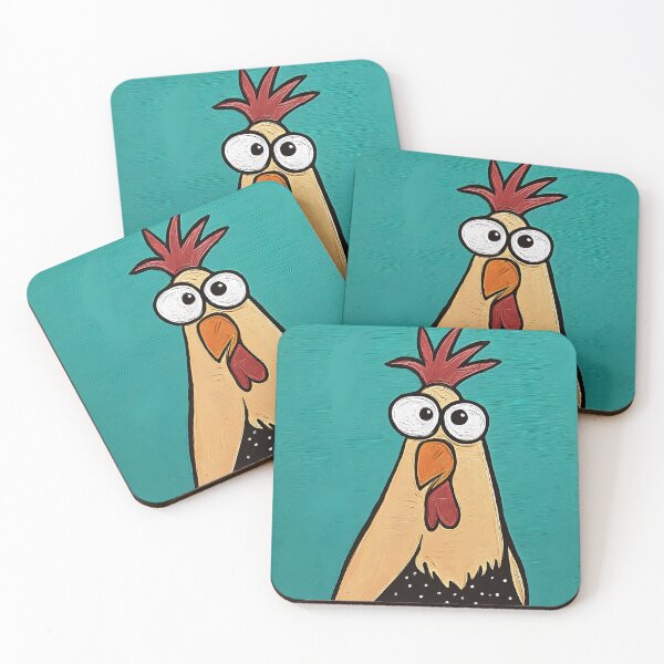 Item preview, Whimsical Rooster Strutting Boldly with Big Eyes and Polka-Dots on Vibrant Teal Stage Comic Art designed and sold by OlfactoART Studio.