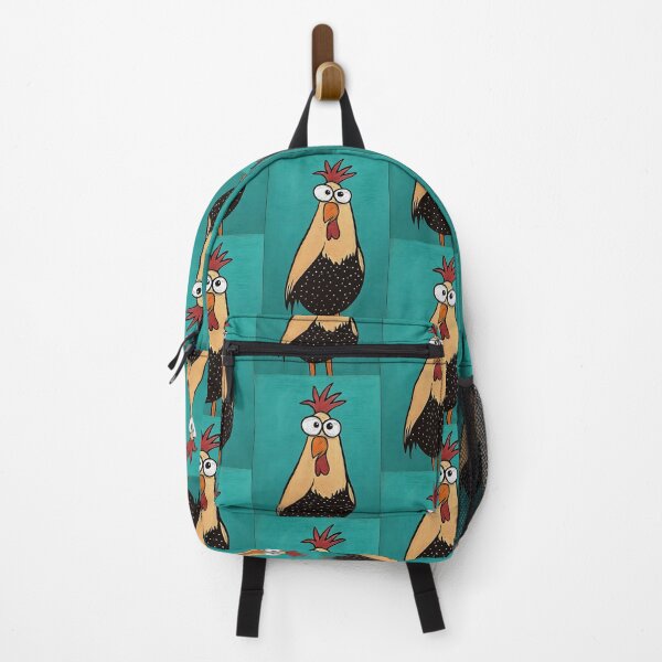 Item preview, Whimsical Rooster Strutting Boldly with Big Eyes and Polka-Dots on Vibrant Teal Stage Comic Art designed and sold by OlfactoART Studio.