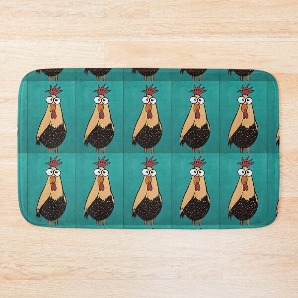 Item preview, Whimsical Rooster Strutting Boldly with Big Eyes and Polka-Dots on Vibrant Teal Stage Comic Art designed and sold by OlfactoART Studio.