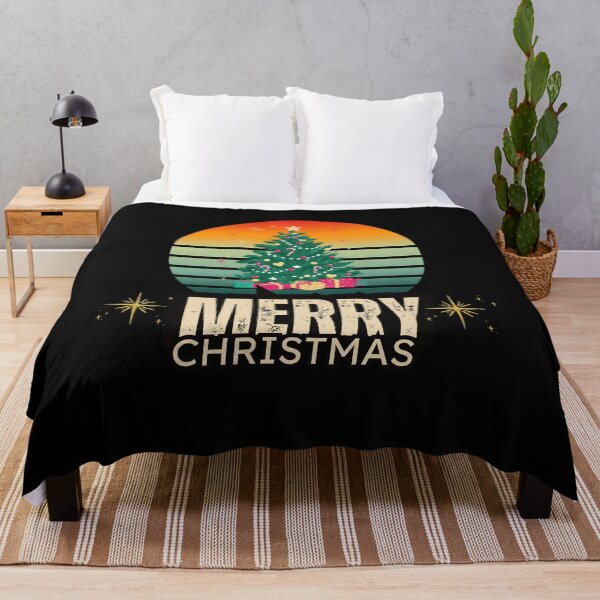 Item preview, Retro Merry Christmas Tree with Ornaments & Sunset designed and sold by PrintistryArt.