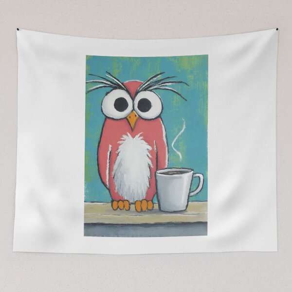 Item preview, Funny Whimsical Cartoon Owl Side-Eyeing Its Coffee Like a Fully Caffeinated Comedic Genius designed and sold by OlfactoART Studio.