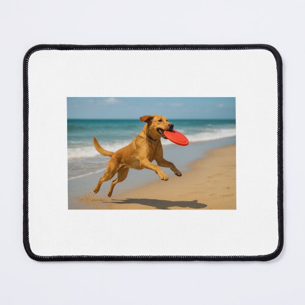 Item preview, A happy dog at the beach catching a Frisbee in his mouth. designed and sold by me-me-me74.