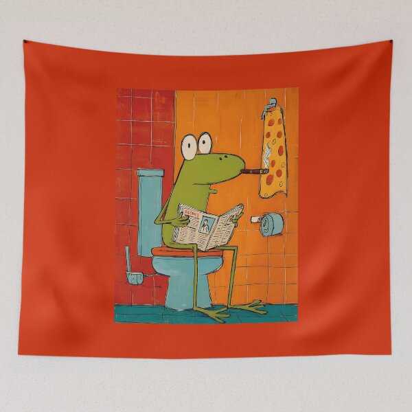 Item preview, Frog Taking Care of Business Reading Newspaper and Smoking Cigar Like a Bathroom Boss designed and sold by OlfactoART Studio.