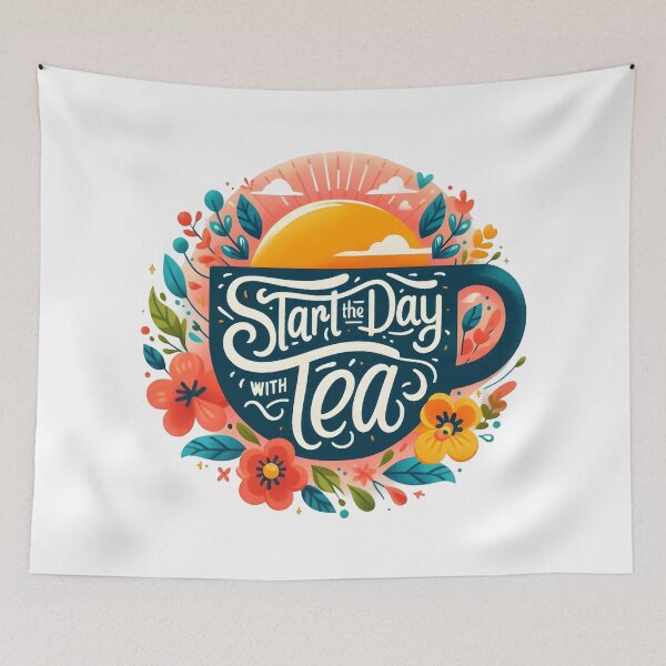 Item preview, Start the Day with Tea - Floral Sunrise Design. designed and sold by The-T-In-Retro.