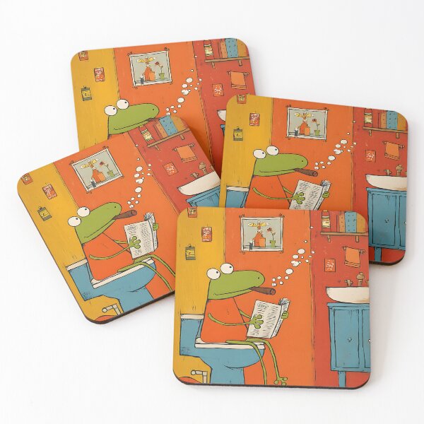 Item preview, Frog Chillin on Toilet Smoking Cigar and Catching Up on News in Quirky Colorful Bathroom designed and sold by OlfactoART Studio.