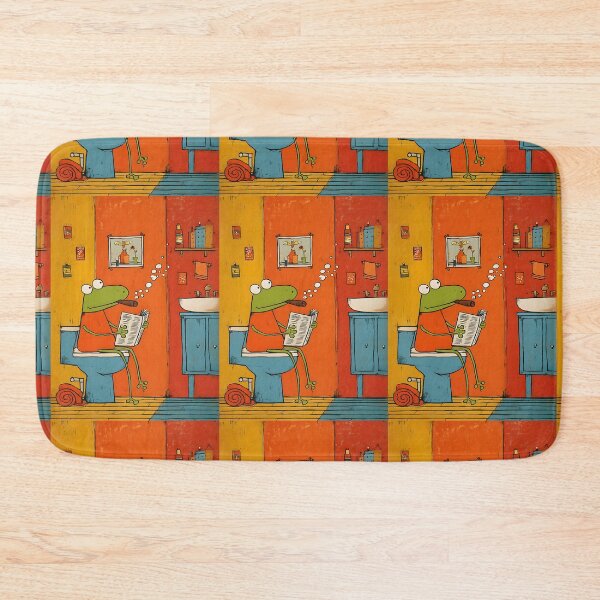 Item preview, Frog Chillin on Toilet Smoking Cigar and Catching Up on News in Quirky Colorful Bathroom designed and sold by OlfactoART Studio.
