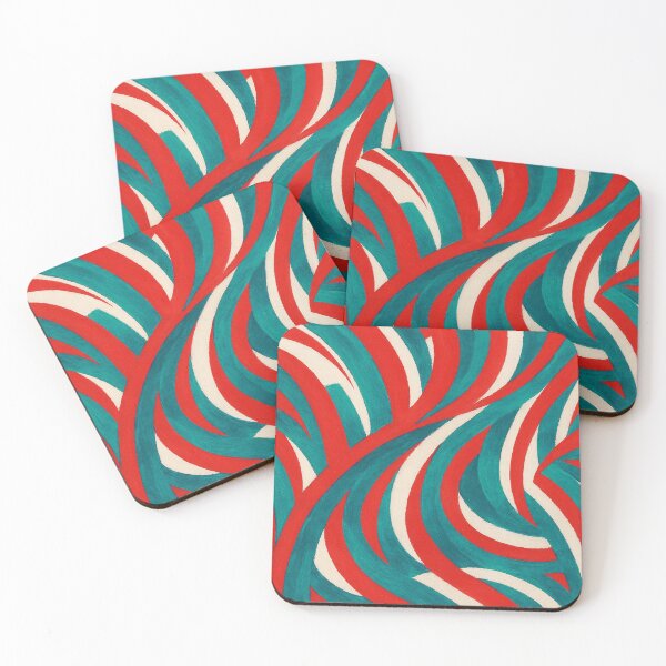 Item preview, Red and teal curved abstract pattern designed and sold by SassyArtistry.