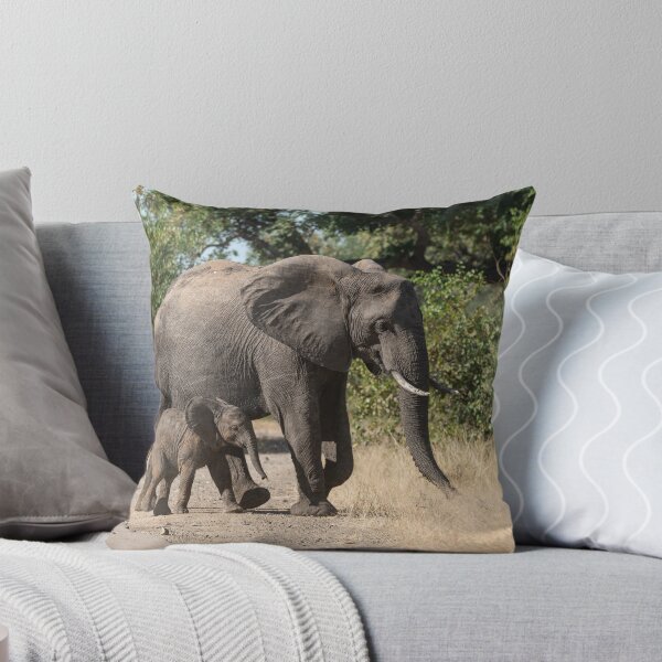 Item preview, Side by Side at Dawn — Elephant Mother Steers Her Calf Beyond the Road designed and sold by DavideAntoniani.