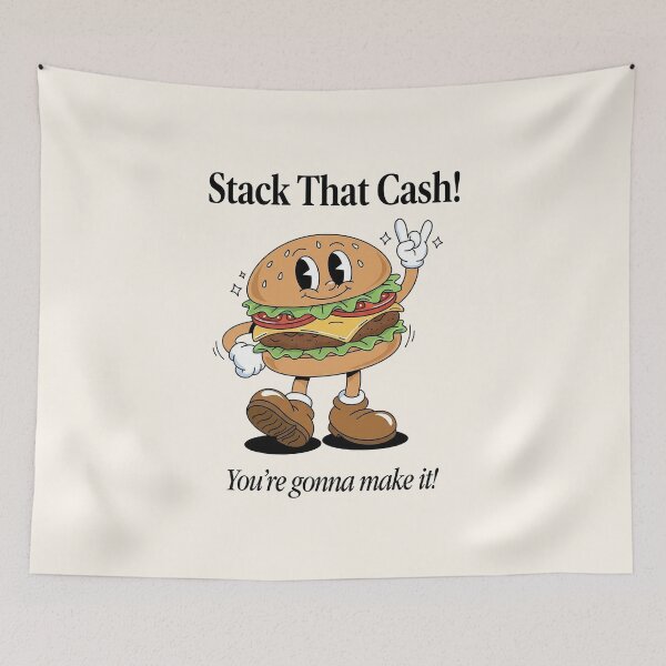 Item preview, Stack That Cash! Retro Burger Mascot Motivation Design designed and sold by HoopeStylee.