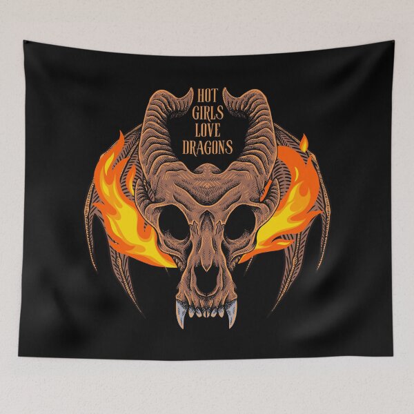 Item preview, Hot Girls Love Dragons Flaming Skull designed and sold by UNK-Fatigues.