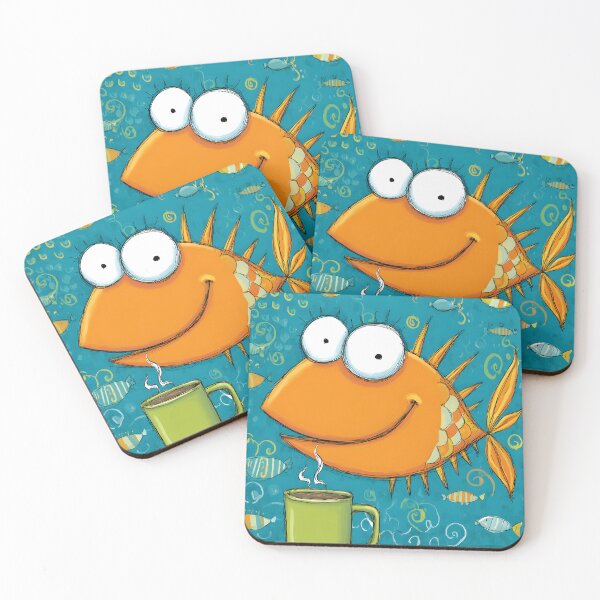 Item preview, Orange Fish Pretending Coffee Is the Ocean While Smiling Like It Owns the Morning designed and sold by OlfactoART Studio.