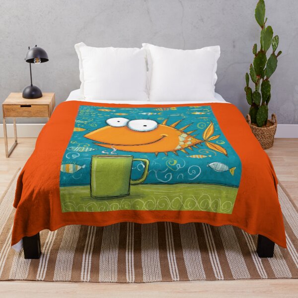 Item preview, Orange Fish Pretending Coffee Is the Ocean While Smiling Like It Owns the Morning designed and sold by OlfactoART Studio.
