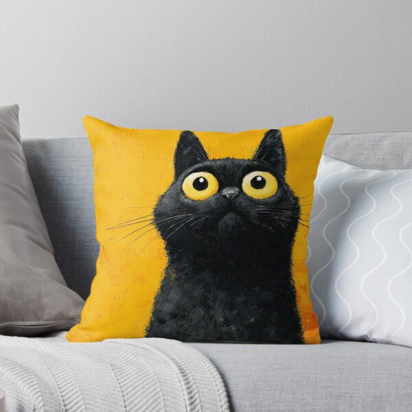 Item preview, Funny Black Cat Quirky Painting Big Eyes Art for Cat Lovers designed and sold by TheColorKey.