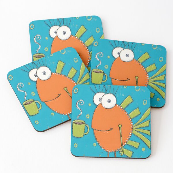 Item preview, Orange Fish Juggling Life and Coffee While Standing Tall with Oversized Eyes and Bubbles designed and sold by OlfactoART Studio.