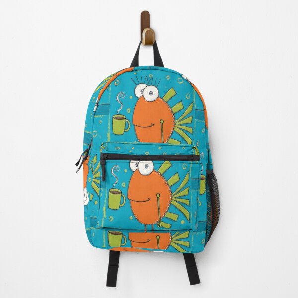Item preview, Orange Fish Juggling Life and Coffee While Standing Tall with Oversized Eyes and Bubbles designed and sold by OlfactoART Studio.