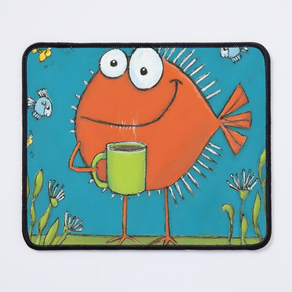 Item preview, Orange Fish Celebrating Coffee Time While Swimming Among Playful Fishes and Aquatic Plants designed and sold by OlfactoART Studio.