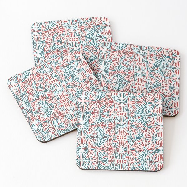 Item preview, Red and teal abstract floral geometric seamless pattern designed and sold by SassyArtistry.