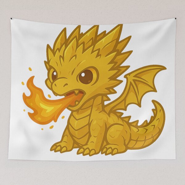 Item preview, Golden Flame Dragon – Kawaii Fire-Breathing Treasure designed and sold by TheRealJoshD.