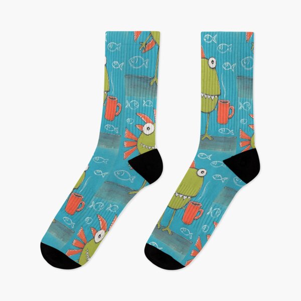 Item preview, Fish Who Needs Coffee More Than Water Trying to Stay Awake in Bright Blue Chaos designed and sold by OlfactoART Studio.