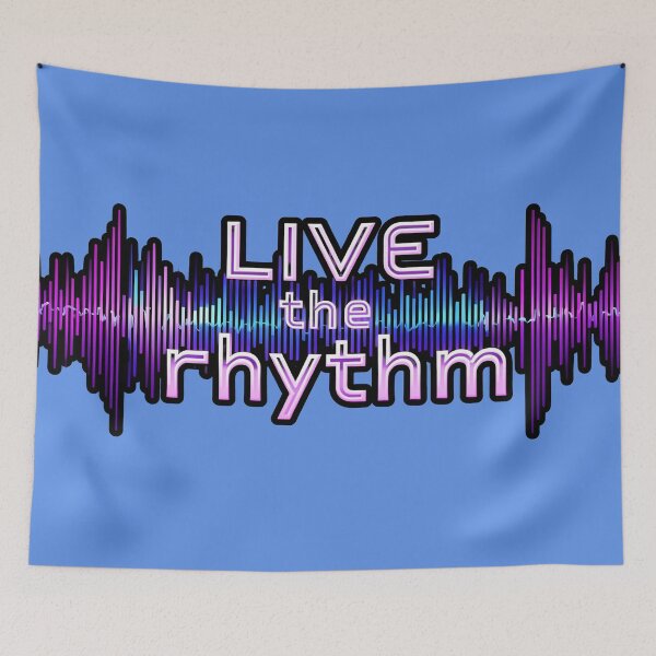 Item preview, Live the Rhythm: Electronic Sound Spectrum with Purple and Blue Neon Typography for Music Lovers designed and sold by karina360.
