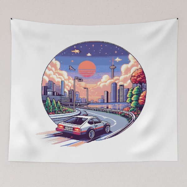 Artikelvorschau, Retro-futuristische Stadtfahrt-Pixelkunst. entworfen und verkauft von The-T-In-Retro.