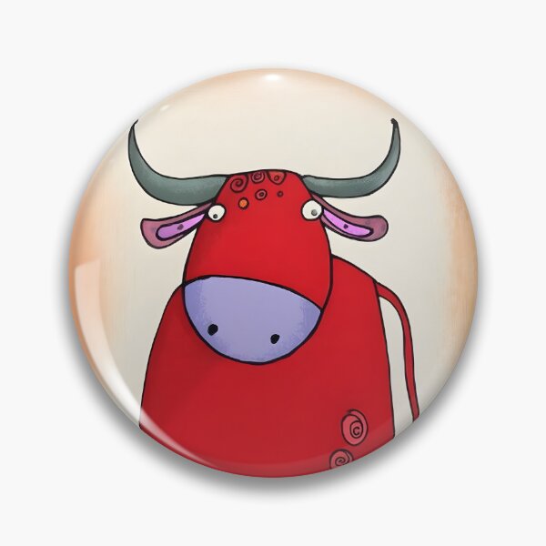 Item preview, Red Bull Peeking Curiously Against Orange and Beige Backdrop Showing Off Its Playful Comedic Charm designed and sold by OlfactoART Studio.
