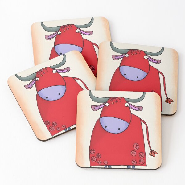 Item preview, Red Bull Peeking Curiously Against Orange and Beige Backdrop Showing Off Its Playful Comedic Charm designed and sold by OlfactoART Studio.