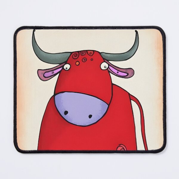 Item preview, Red Bull Peeking Curiously Against Orange and Beige Backdrop Showing Off Its Playful Comedic Charm designed and sold by OlfactoART Studio.