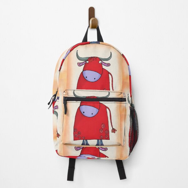 Item preview, Red Bull Peeking Curiously Against Orange and Beige Backdrop Showing Off Its Playful Comedic Charm designed and sold by OlfactoART Studio.