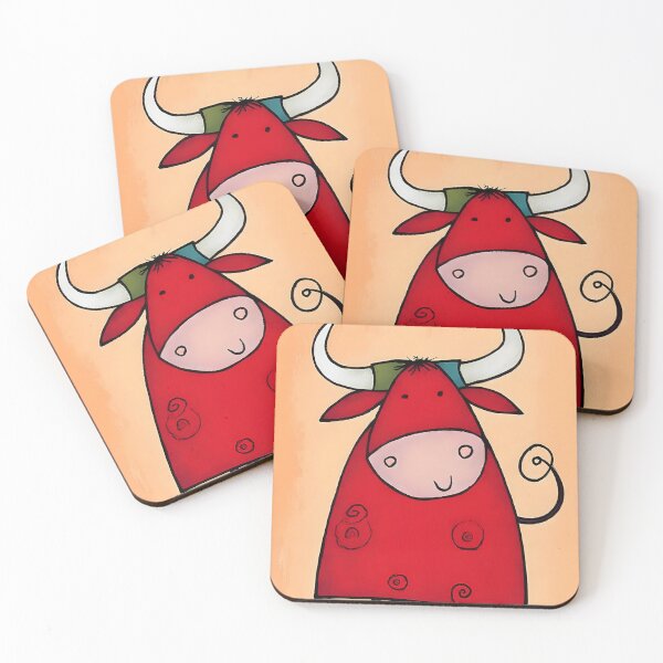 Item preview, Humorous Cartoon Bull Jumping for Joy Showing Off Its Vibrant Red Color and Playful Smile designed and sold by OlfactoART Studio.