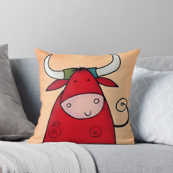 Item preview, Humorous Cartoon Bull Jumping for Joy Showing Off Its Vibrant Red Color and Playful Smile designed and sold by OlfactoART Studio.