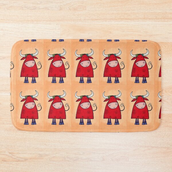 Item preview, Humorous Cartoon Bull Jumping for Joy Showing Off Its Vibrant Red Color and Playful Smile designed and sold by OlfactoART Studio.